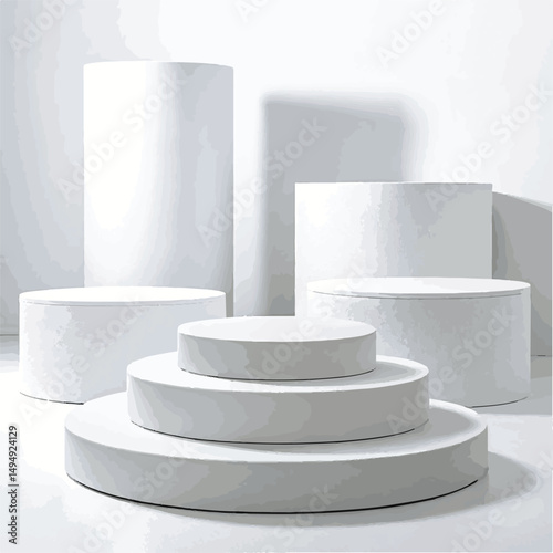 White tiered podium display with shadows – modern minimalist background for product presentation