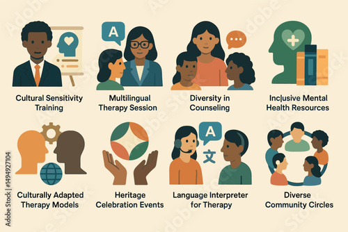 Mental health professionals icon set – flat, filled, therapy and counseling symbols
