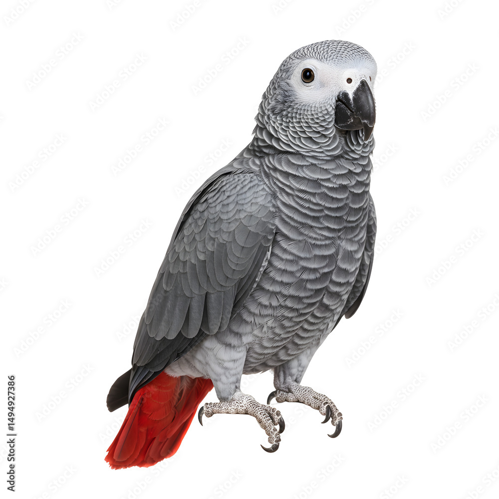 Fototapeta premium Graceful African Grey Parrot Looking Calm Sophisticated Avian Species Bird