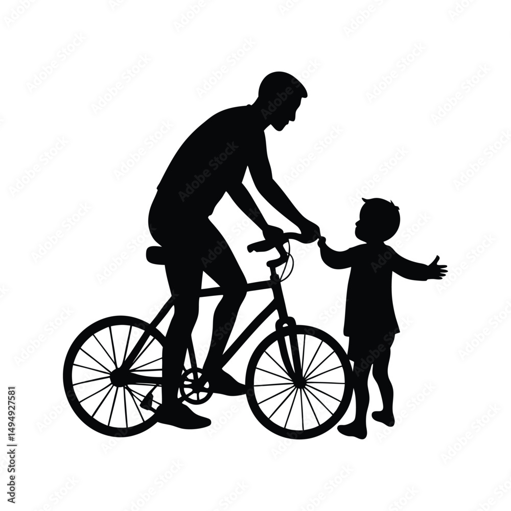 Obraz premium Father and Son Silhouette A Bike Ride Bonding Moment