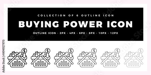 Pack of 6 Outline Vector buying power icon