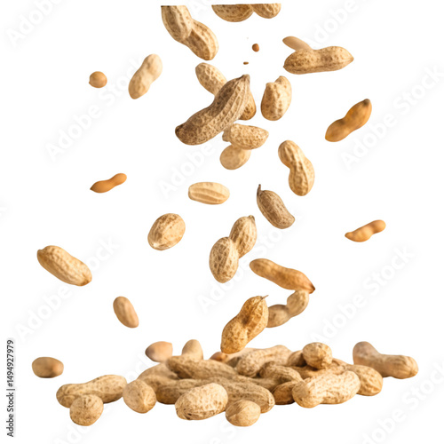 Falling peanuts isolated on transparent background
