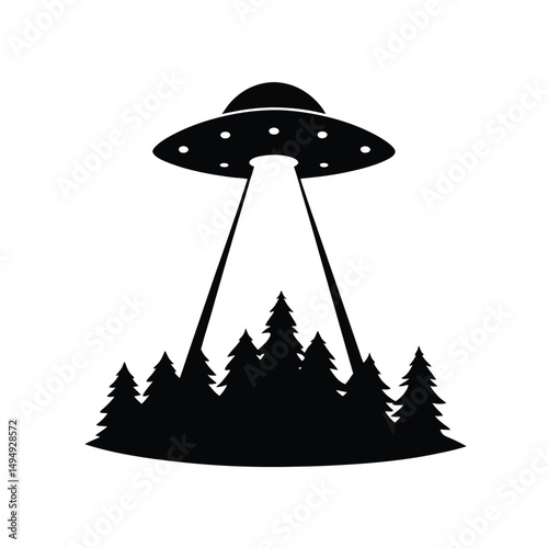 Unidentified Flying Object over Forest UFO Abduction Illustration