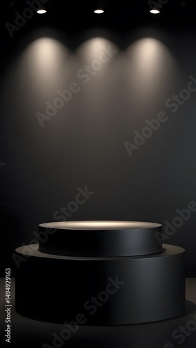 White marble podium in a minimalist room with black background