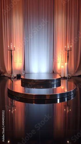 Elegant two tiered stage with candles and drapes