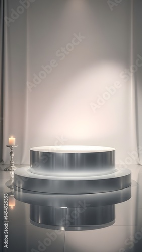 Elegant silver two tier display pedestal with candle