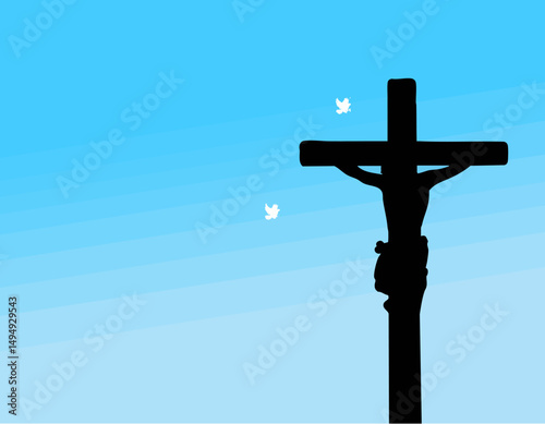 Happy Ascension Day of Jesus Christ in Heaven Vector Illustration. Illustration of the resurrection of Jesus Christ. Messiah's sacrifice for human redemption.