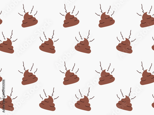 Seamless pattern feces, poop, turds on white background in cartoon style