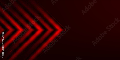 Abstract red neon arrow light glow background. Futuristic cyber laser line motion banner for casino. Dynamic techno perspective beam 3d graphic design. Cool party power and energy boost led tunnel