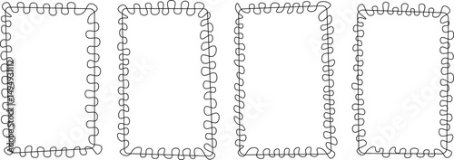 Wavy squiggle curly frames. Wavy edge rectangle frames and circle frames. wiggly border set for present card, gift card, poster, web. Set of elegant whimsical hand-drawn wiggle frames