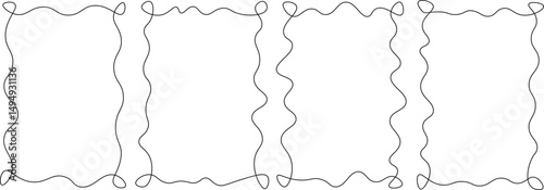 Wavy squiggle curly frames. Wavy edge rectangle frames and circle frames. wiggly border set for present card, gift card, poster, web. Set of elegant whimsical hand-drawn wiggle frames