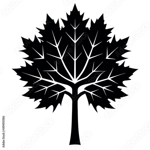 Solid Maple Tree Icon – Rounded Canopy in Forest Silhouette Style