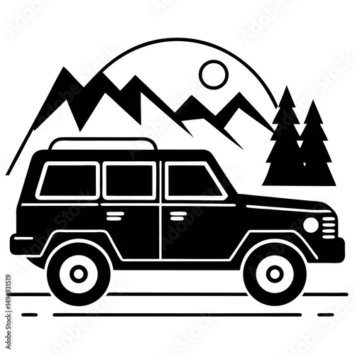 Vector illustration of car and camping van transport icons