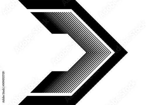 Vector arrow of parallel lines black on white background. Modern striped design element. Direction indicator, navigation, Sport Pattern. Game