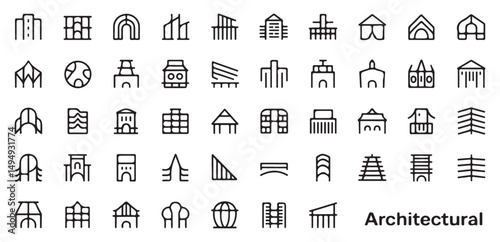 Building and Architecture Icons Set, Including Various Styles of Buildings and Structures