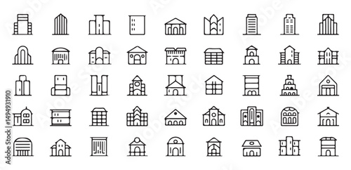 Building and Architecture Icons Set, Including Various Styles of Buildings and Structures