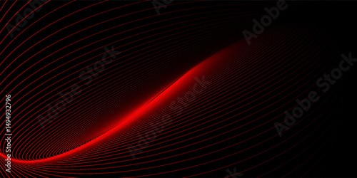 Fototapeta Naklejka Na Ścianę i Meble -  A mesmerizing 3D rendering depicting a dark tunnel formed by swirling red and pink neon lines, creating an abstract background that draws the viewer into its depths.