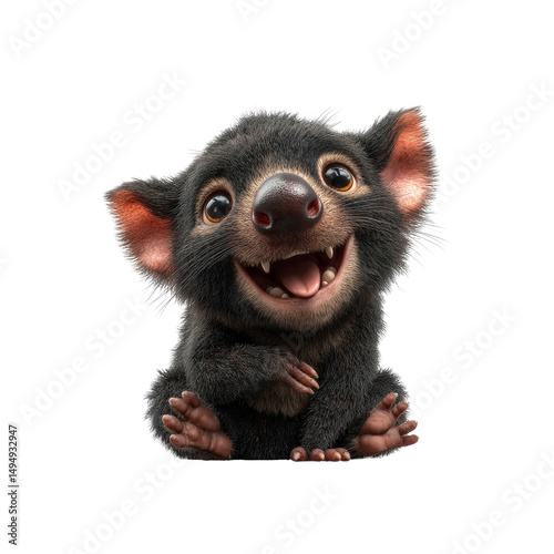Adorable Tasmanian Devil Cartoon Character, Sitting and Smiling photo