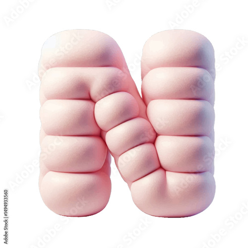 Puffy Alphabet Design – EPS 3D Puffy Bubble Letter N in Soft Pastel Inflated Style