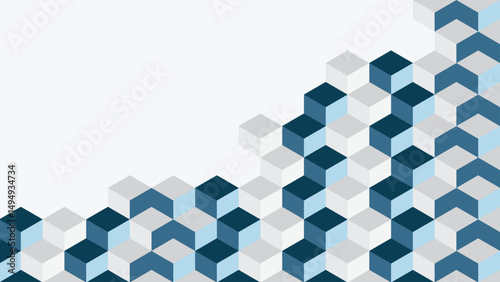 Modern abstract 3D isometric cube design featuring blue and white tones in a geometric block layout perfect for backgrounds and digital presentations