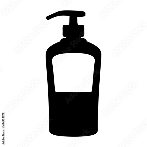 Black silhouette of a pump bottle with a blank label area