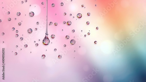 Colorful water droplets on gradient background with rainbow effect