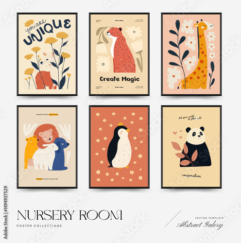 Abstract Childrens Room posters template. Modern trendy Kids minimal style. Hand drawn design for wallpaper, wall decor, print, postcard, cover, template, banner.