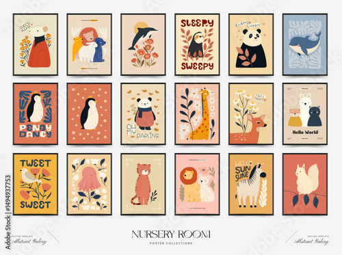 Abstract Childrens Room posters template. Modern trendy Kids minimal style. Hand drawn design for wallpaper, wall decor, print, postcard, cover, template, banner.