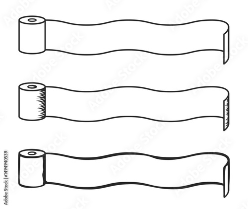Unwound toilet paper roll illustration on a transparent background. Features a collection of curved toilet paper ribbon banners with a place for text. Vector illustration