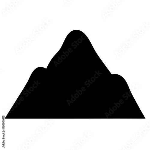 A stark silhouette of a mountain range against a pure white background