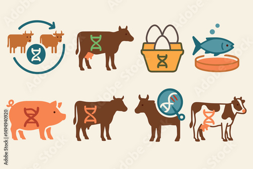 Genetic modification line icons set – outline, dna, biotechnology symbols