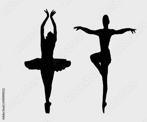 Ballet Dancing Silhouettes. Dance ballet silhouettes. Dancer woman people. Female ballerina recital silhouette. Set of dance ballet silhouette illustrations. Female ballet dancing
