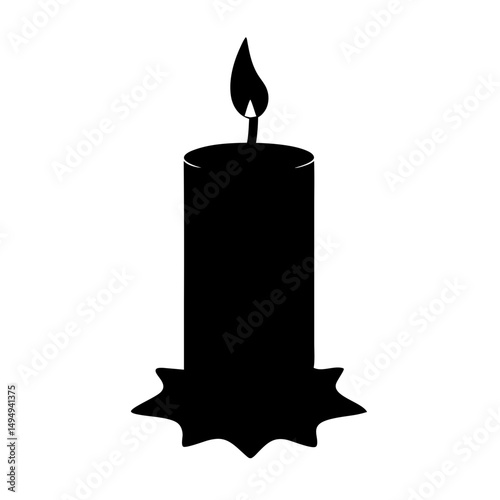 A solitary black silhouette of a candle with a burning flame
