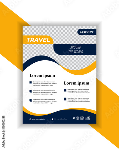 Travel flyer template with modern vector design for corporate marketing and print layout
