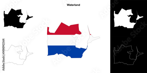 Waterland blank outline map set
