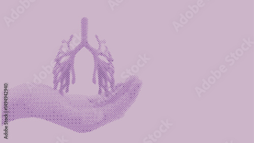 Halftone pattern of Hand holding lung model for health and insurance concept