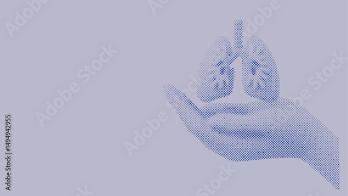 Halftone pattern of Hand holding lung model for health and insurance concept