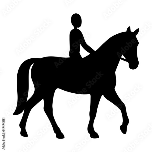 Silhouette of a horse and rider in side view trotting elegantly