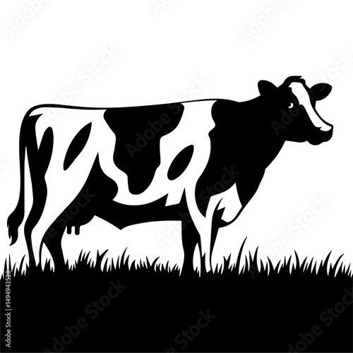 Set of black cow and calf silhouettes in various poses and profiles, isolated on white background. Ideal for farming, livestock, or agricultural design themes.