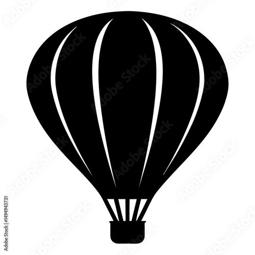 Single color hot air balloon icon with basket on white background