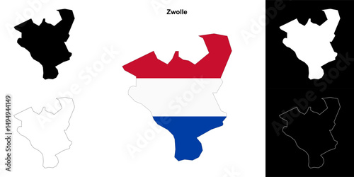 Zwolle blank outline map set