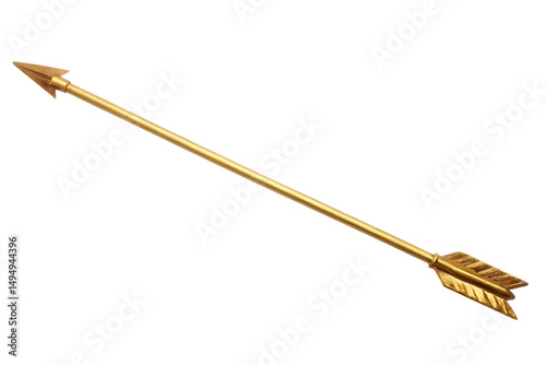 Gold arrow with pointed tip isolated on white background PNG 