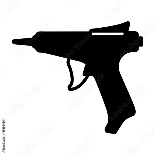 A black silhouette of a glue gun over a white background
