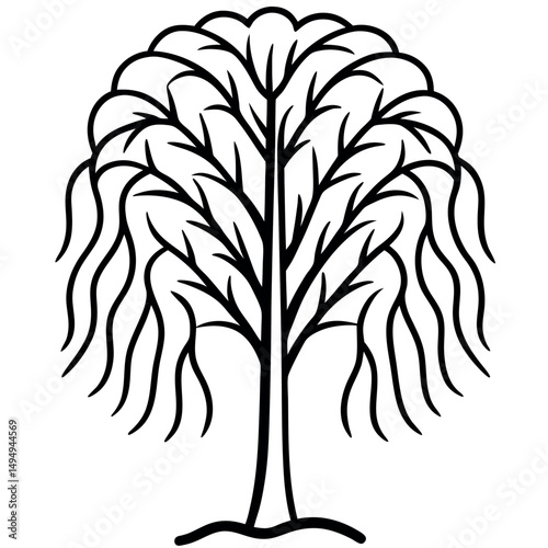 Willow Tree Line Art – Peaceful Tree Outline for Relaxation and Meditation