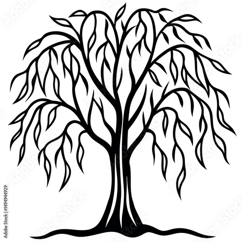 Willow Tree Line Drawing – Minimalist Vector for Nature and Peaceful Use