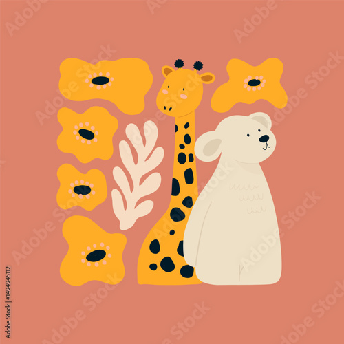Abstract Childrens Room. Modern trendy Kids minimal style. Hand drawn design for wallpaper, wall decor, print, postcard, cover, template, banner.