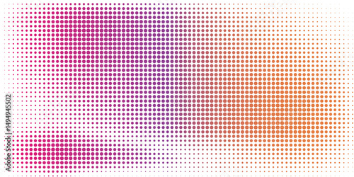 Pink orange polka dots gradient halftone background. Pop art cartoon dot texture with comic graphic design, Horizontal abstract pattern wall for cover digital technology.
