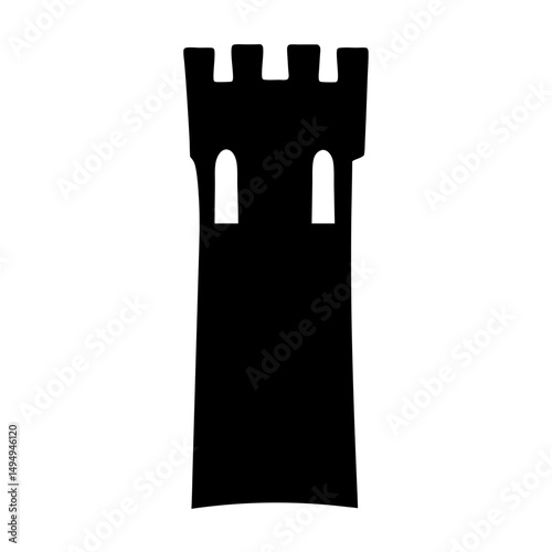 Silhouette of a fortified castle tower with crenellations on top.