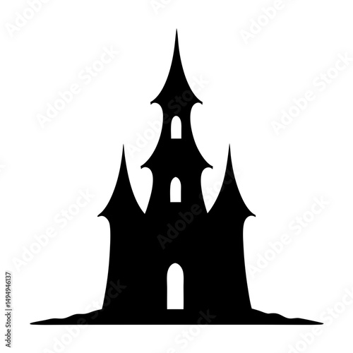 Silhouette of a Spooky Halloween Castle with Pointed Towers and Archways
