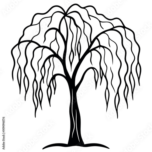 Willow Tree Thin Line Drawing – Elegant Design for Nature and Meditation Projects